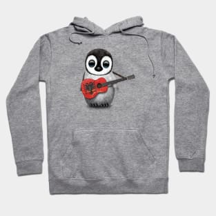 Baby Penguin Playing Albanian Flag Guitar Hoodie